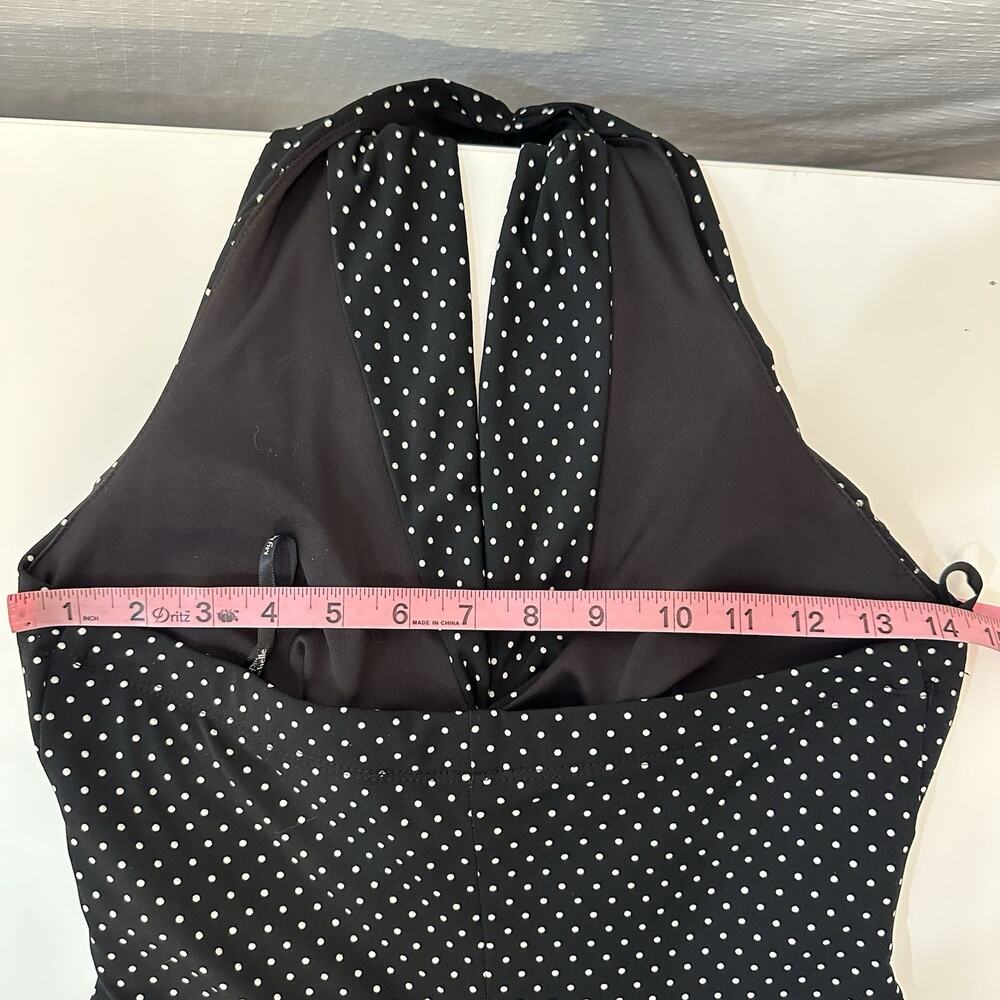 Y2K My Mitchel Halter Babydoll Dress Size S Polka Dot Pinup Coquette Rhinestone - Picture 9 of 12